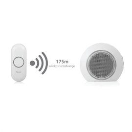 Byron DBY-23514UK Wireless Plug In Doorbell Set, 175m Range, 8 Melodies, Visual Alert System White