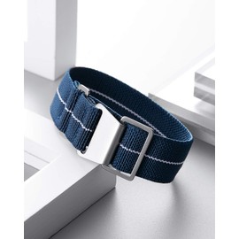 Binlun Elastic NATO Fabric Nylon Watch Strap, Waterproof Replacement Velcro Strap, 18 / 20 /22 mm, blue-white
