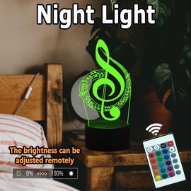 ASEAZ 3D LED Night Light Musical Symbol Pattern 16 Colors Gradient Desk Lamp Smart Touch/Remote Control Illusion Lighting Base Creative Gifts for Music Lover Fans Friends Home Decor