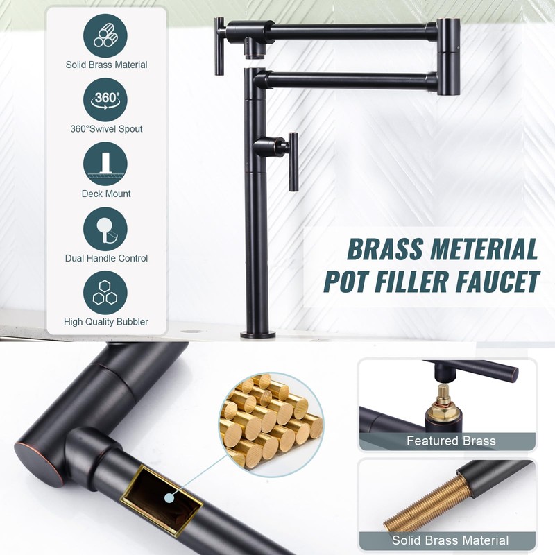 Brass Folding Pot Filler - Deck Mount Faucet for Kitchen