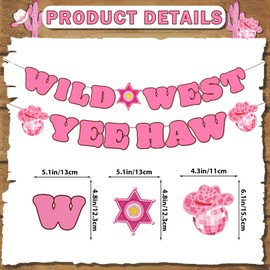 11 PCS Pink Cowgirl Party Decorations Wild West Party Decorations with Wild West Yee Haw Banner Hanging for Girls Birthday Western Rodeo Theme Decorations