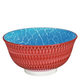 Cilio Amici Decorated Porcelain Bowl, 17 Ounce Capacity, 6" D x 2.75" H, Set of 6, Rhombuses Textured Pattern Red