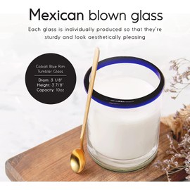 MexHandcraft Cobalt Blue Rim 10 oz Tumblers (set of 6), Recycled Glass, Lead-free, Toxin-Free (Tumbler)