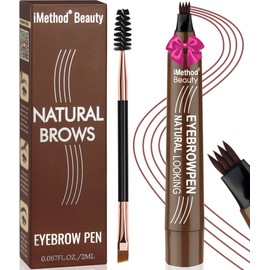 iMethod Eyebrow Pen - Eyebrow Pencil Magical Upgraded Eye Brow Pencils for Women with 4 Fork Tip & Spoolie Brush for Hair-Like Natural Brows, Last All-Day, Microblading Eyebrow Pen, Reddish Brown
