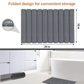 Rollable Dish Drying Mat, Gray Wood Slat Design Revid Foldable Stone Bath Mats for Bathroom, 24"(L)×16"(W) Diatomaceous Earth Bath Mat, Non-Slip Quick Dry Stone Mat, Dark Grey