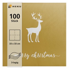 HEKU 100 napkins, 3-ply, 33 x 33 cm, "Merry Christmas" lettering, absorbent and practical packaging, wide selection, ideal for special occasions