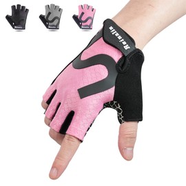 Reinalin Cycling Gloves, Half Finger Men Women Gel Shock Absorption Fitness Gloves Breathable Non-Slip Cycling Gloves (Pink, XL)