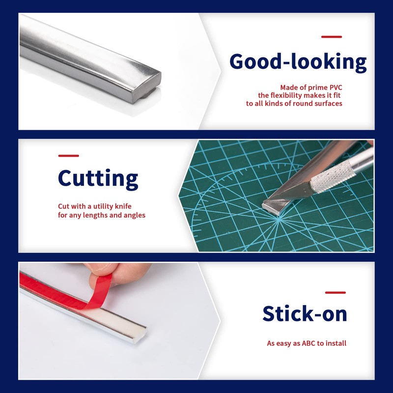 Art3dwallpanels 10 Ft Stainless Steel Color Peel and Stick Trim