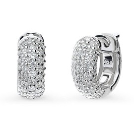 BERRICLE Sterling Silver Dome Cubic Zirconia CZ Small Fashion Hoop Huggie Earrings for Women 0.5 inch, Rhodium Plated