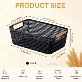 Runziti 2-Pack Plastic Storage Baskets with Handles, Mesh Pantry Organizer Bins for Kitchen Cabinet, Closet, and Home Organization
