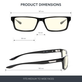 GUNNAR - Premium Gaming and Computer Glasses - Blocks 35% Blue Light - Riot, Onyx, Clear Tint, lens width: 57 mm | nose: 16 mm | frame width: 149 mm | temple: 140 mm |
