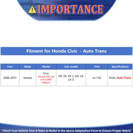 MAXFAVOR CV Axle Joint Assembly Front Compatible with Honda Civic 2006 2007 2008 2009 2010 2011 EXL LXS DX EX EXS GX LX Sedan Coupe Auto Trans 1.8L I4 w/AT, CV Axle Shaft Front Left Right Side