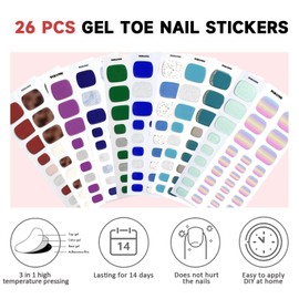DUKASOU Semi Cured Gel Toe Nail Strips,26 Pcs Toe Nail Stickers Wraps for Summer Holiday(Sea Blue),Gel Strips UV Light Required,Easy to Apply