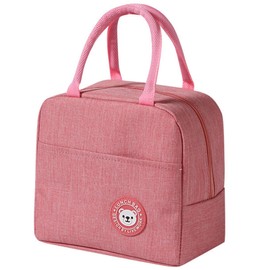 Lunch Bag Waterproof Insulated Lunch Tote Reusable Cooler Lunch Box Retain Freshness Large Capacity Meal Container with Side Pocket & Round Handle Easy to Carry for School Work Picnics Travel (Pink)