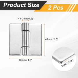 uxcell 2 Pack Heavy Duty Weldable Hinges, 1.5" x 1.57" x 0.08" Weld on Butt Hinge 304 Stainless Steel Folding Metal Gate Hinges for Trailer Doors, Silver