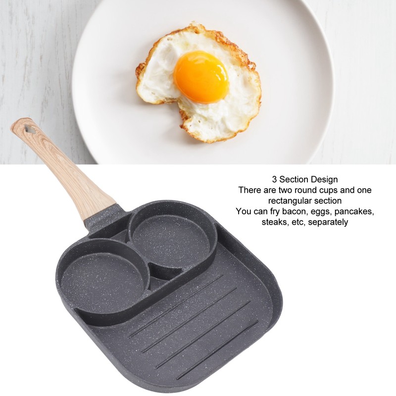 Egg Frying Pan 2 Round Cup 3 Section Stick Proof