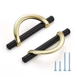 HOME EDIT Gold & Matte Black Cabinet Pulls, 3-3/4 Inch Hole Center, 96 mm, Curved Design Cabinet Handles for Kitchen,Cupboard, Drawer & Bathroom 6 Pack