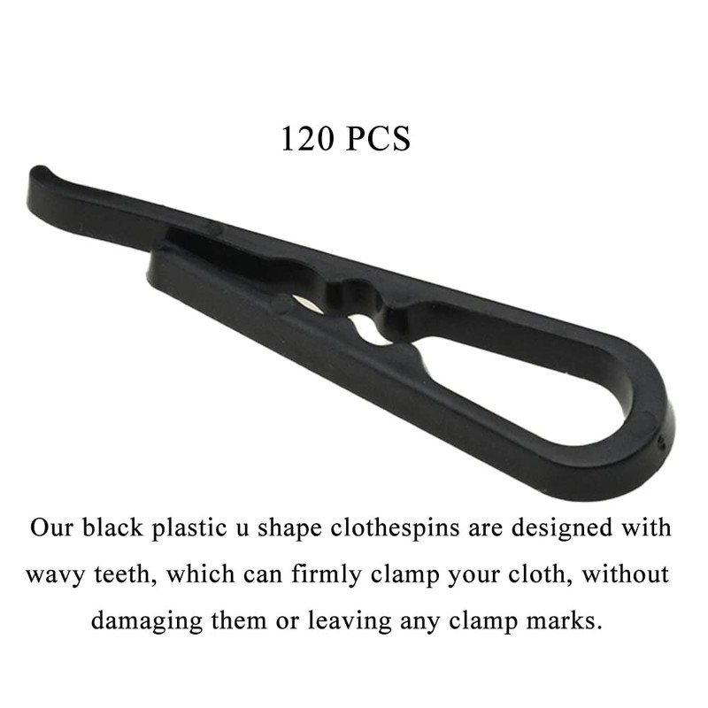 HAHIYO 2inch/50mm 120Pcs Black Plastic U Shape Alligator Clip, Clothespin