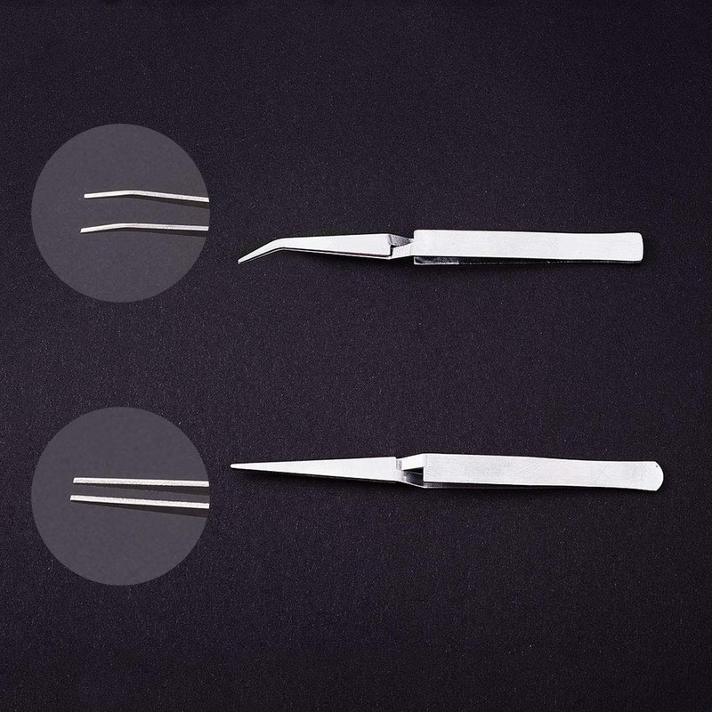 WANDIC Cross Locking Tweezers Bent & Straight Reverse Action Stainless