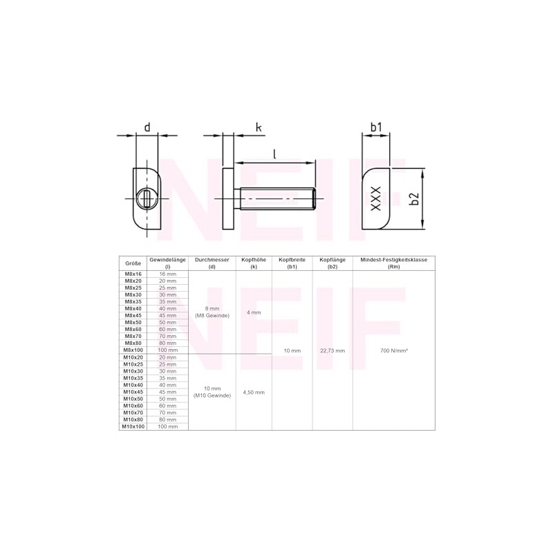 Hammer Head Screws M10 x 80 mm Stainless Steel A2-70