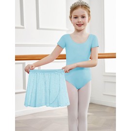 Arshiner Children's Ballet Clothing 3-11 Years Girls Two Piece Ballet Dress Short Sleeve Long Sleeve Ballet Suit Glitter Dance Dress Cotton Ballet Jersey with Chiffon Skirt Tutu, turquoise