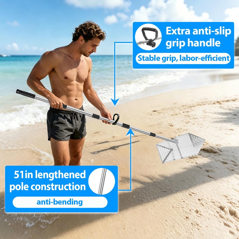 Sand Flea Rake Stainless Steel Beach Sand Sifter with Sharp
