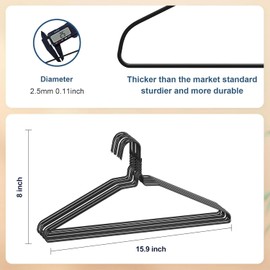 SPECILITE Wire Hangers 50 Pack, Metal Wire Clothes Hanger Bulk for Coats, Space Saving Metal Hangers Non Slip 16 Inch 12 Gauge Ultra Thin for Standard Size Suits, Shirts, Pants, Skirts-Black