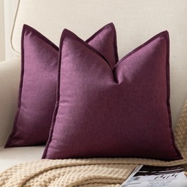 YAERTUN Pack of 2 Decorative Linen Soild Cushion Covers Farmhouse Neutral Throw Pillow Cases for Chair Couch Sofa Bedroom Living Room Home Decor 26 x 26 Inch 65x65 cm Purple