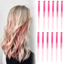 Tasodin 12 PCS Ombre Pink Clip in Hair Extensions, 22 Inch Long Straight Colored Party Highlights Synthetic Hairpieces Hair Extensions for Women Girls