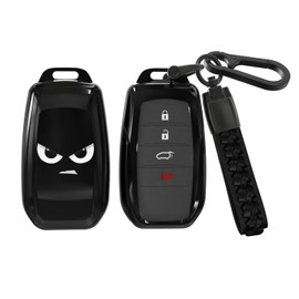 ACEBOY for Toyota Key Fob Cover, Soft TPU Protective Case with Leather Keychain Compatible with Camry RAV4 Prime Sienna Tundra Land Cruiser Corolla Cross Hilux Fortuner Mirai(Black,for Toyota Type B)