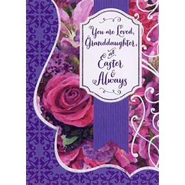Designer Greetings You are Loved : Purple with Vine Patterns : Large Pink Flower Granddaughter Easter Card