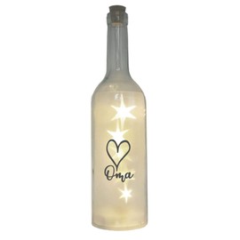 WB wohn trends LED Bottle with Motif, Heart Grandma, Grey, 29 cm, Bottle Light, Glitter Bottle, Light Bottle Lamp with Text Saying