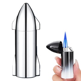 NINSI Butane Torch Lighter, Rocket Shape Lighter with Punch, Mini Windproof Dual Jet Flame Lighter, Refillable and Adjustable Lighters for Men, DIY, Candles, Camping (Gas Not Included) (Silver Ice)