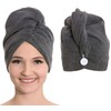 ZOLLNER Microfibre Hair Turban Set of 2 Grey Button Closure