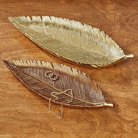 Palm Leaf Decorative Trays Copper and Gold Set of 2