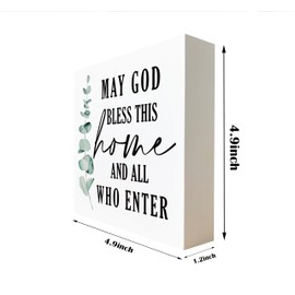 Christian Sign, Wooden Box Sign Desk Decor, Inspirational Table Signs, Christian Home Decor, Religious Artwork for Farmhouse Decor, May God Bless This Home and All Who Enter Sign E