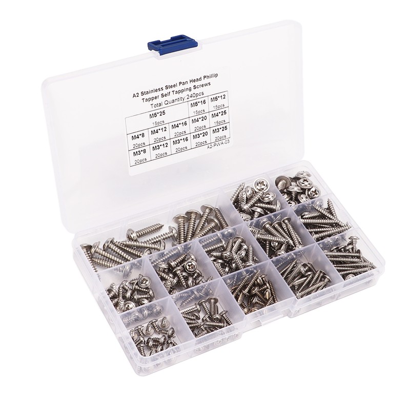 240Pcs Self Tapping Screws Cross Pan Head Stainless Steel M3