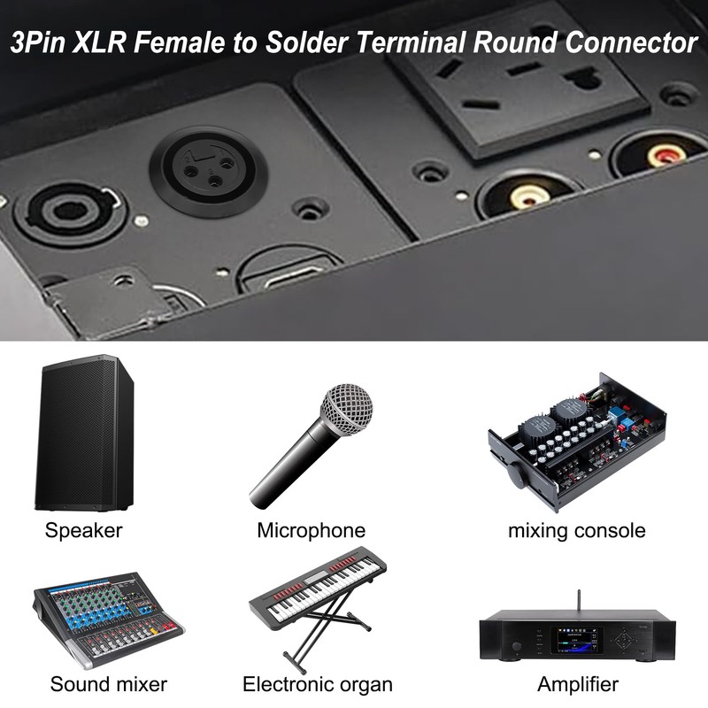 MEIRIYFA XLR 3-Pin Socket Panel Mount Adapter Audio Connector, XLR