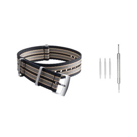 20mm High Density Nylon Strap WatchBand For Omega Seamaster 007 Moonswatch Commander Speedmaster 300 AT150 AQUA TERRA BeltSoft Canvas Fabric Strap Compatible 19/21 MM(Black Beige)