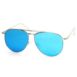 RAKOSTA 97025 Premium Oversized Flat Aviator Tint Mirrored Sunglass Womens Mens (SILVER/BLUE, 61)