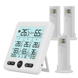 Timloon Indoor Outdoor Digital Thermometer Hygrometer with 3 Wireless Sensors, 4.7 Inch Display Temperature Humidity Monitor with 328ft Range Remote Sensor and LCD Backlight for Home, Office, Bedroom