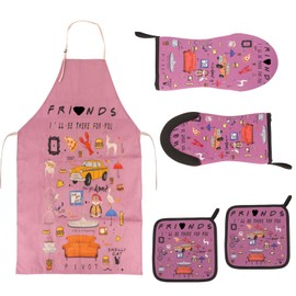 TnLnYn 5PCS Funny Kitchen Gifts,Themed Kitchen Decor,Apron,Oven Mitts,Pot Holders,Housewarming Wedding Birthday Mom Wife Mothers Day Gifts(Pink)