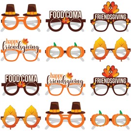 KatchOn, Happy Friendsgiving Glasses - Pack of 12 | Thanksgiving Turkey Glasse Props for Friendsgiving Party Decorations | Thanksgiving Paper Glasses, Autumn Celebration Supplies for Adults Kids