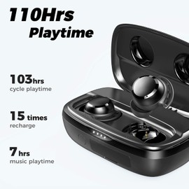 Tribit Wireless Earbuds, Bluetooth 5.3 Headphones In Ear with Microphone, Touch Control Earphones with Call Noise Reduction, Bluetooth Earbuds 110H Playtime, Deep Bass IPX8 Waterproof, Black