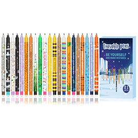 Kawaii 2-in-1 School Pencil Case - Erasable Gel Pen Set, with Thermo-Sensitive Erasing Ink, a Variety of Ink Colours and Barrel Designs, 0.7 mm Tip (Stationery Set + 16Erasable-C)