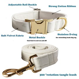 Velvet Dog Collar and Leash Set, Soft & Comfy Dog Collar and Leash, Heavy Duty Metal Buckle Adjustable Collars for Small Medium Large Dogs Training & Walking (XLarge-Collar Girth: 14.5"-23.6", White)
