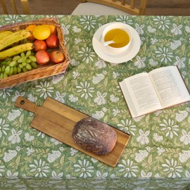 Encasa XO Square Tablecloth 60"x60" 5 ft | Sage Green Jaipuri Block Print Cotton Dining Table Cloth | Handcrafted Floral tablecloths – Machine Washable for Indoor Outdoor, Everyday Use