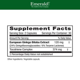 Emerald Labs Ginkgo Biloba 60 mg Extract - Supports Memory, Health, and Cognitive Function - 60 Capsules