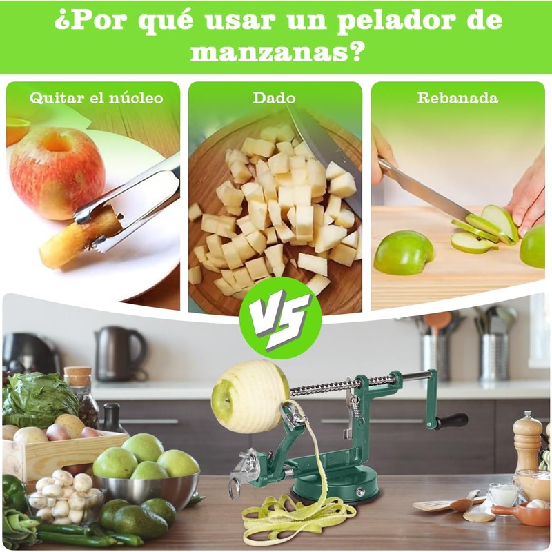 Pelador de Manzana, Máquina Rebanador de Patatas Manual Multifunción Verde