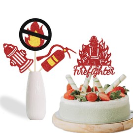 12Pcs Congrats Firefighter Centerpiece Sticks, Future Fireman Table Decoration, Firefighter Retirement Party Decorations, Fire Academy Graduation Party Supplies Red Black Glitter
